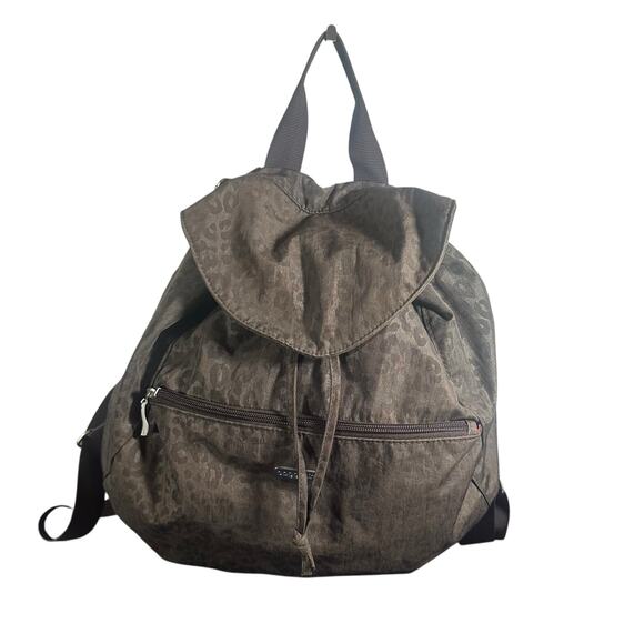 Baggallini Brown Leopard Nylon Backpack Travel Tote Bag - Picture 1 of 9